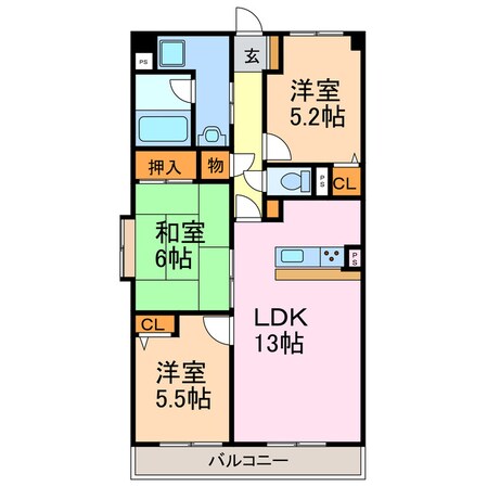 エアーシャトー六田の物件間取画像